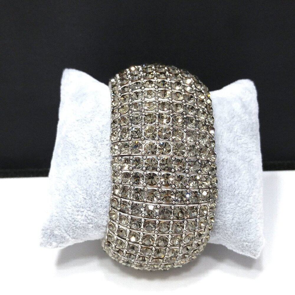 Vintage Wide Rhinestone Stretch Bracelet, Clear Rhinestones, Wedding Formal